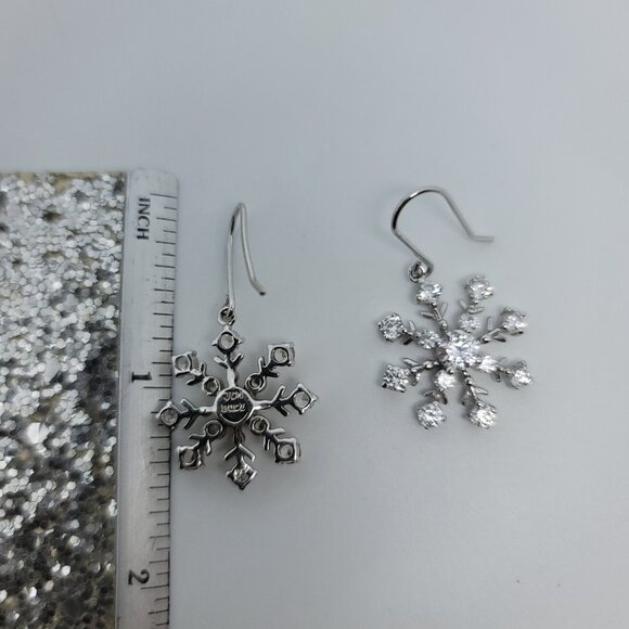 Simulated Diamond & Sterling Snowflake Earrings - Picture 4 of 4